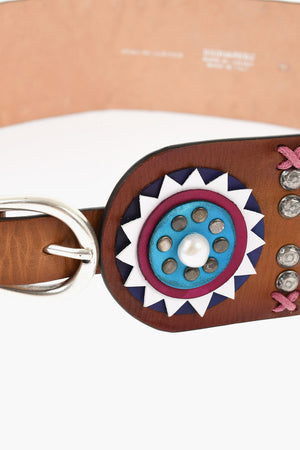 Cintura Oversize in Pelle con Borchie e Dettagli a Contrasto 70mm