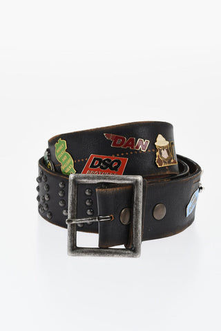 Leather Belt with Studs and 40mm Metal Decorations