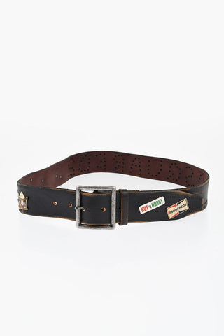 Leather Belt with Studs and 40mm Metal Decorations