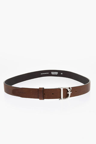 Leather Belt with Logoed Metal Buckle 30mm