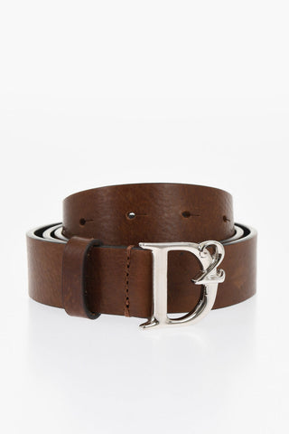 Leather Belt with Logoed Metal Buckle 30mm