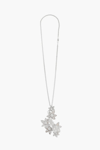 Metal Necklace with Floral-Design Pendant Embellished with Strass