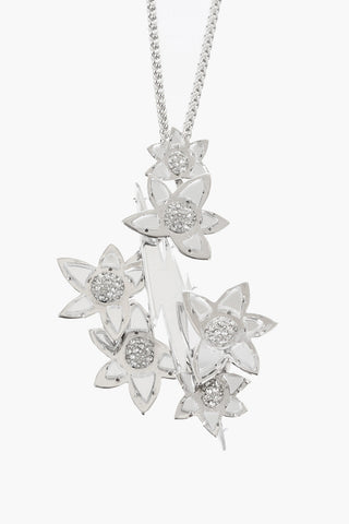 Metal Necklace with Floral-Design Pendant Embellished with Strass