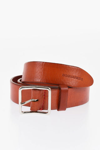 Solid Color Leather Belt with Silver-Tone Buckle 30mm