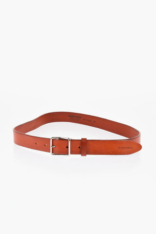 Solid Color Leather Belt with Silver-Tone Buckle 30mm