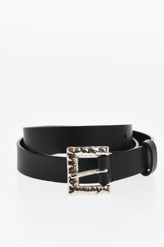 Leather Belt with Silver-Tone Buckle 25mm