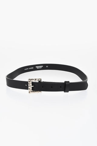 Leather Belt with Silver-Tone Buckle 25mm