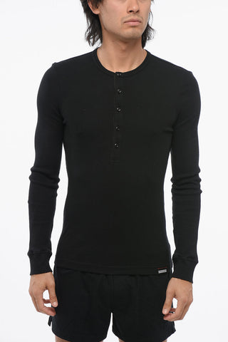 T-Shirt a Maniche Lunghe in Cotone con Abbottonatura Frontale