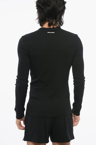 T-Shirt a Maniche Lunghe in Cotone con Abbottonatura Frontale