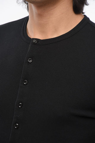T-Shirt a Maniche Lunghe in Cotone con Abbottonatura Frontale