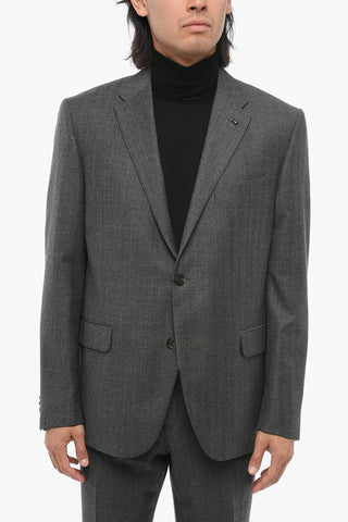 Virgi Wool Suit with Herringbone Motif