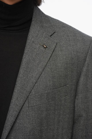 Virgi Wool Suit with Herringbone Motif