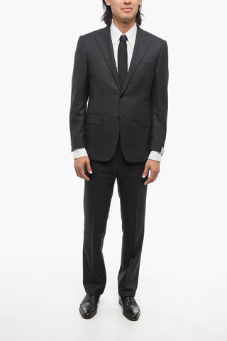 Melange Virgin Wool Suit with Flap Pockets