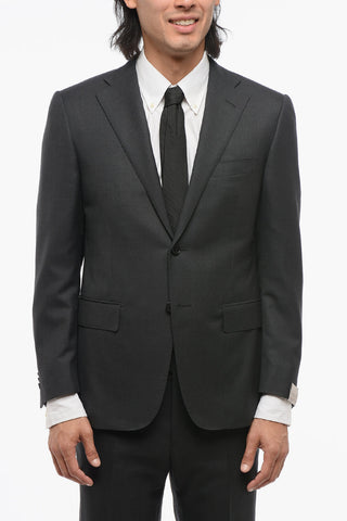 Melange Virgin Wool Suit with Flap Pockets