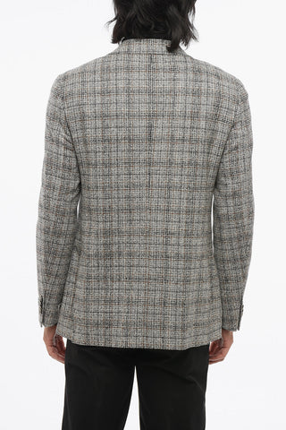 Blazer Monopetto In Misto Lana Motivo A Quadri Con Tasche A Toppa