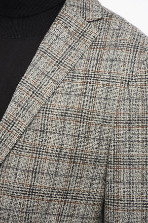 Blazer Monopetto In Misto Lana Motivo A Quadri Con Tasche A Toppa
