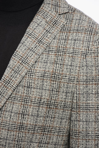 Blazer Monopetto In Misto Lana Motivo A Quadri Con Tasche A Toppa