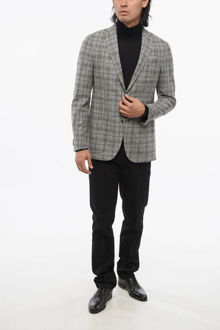Blazer Monopetto In Misto Lana Motivo A Quadri Con Tasche A Toppa