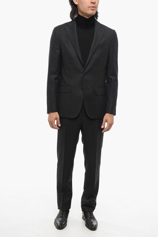 Virgin Wool Suit with Micro Check Motif