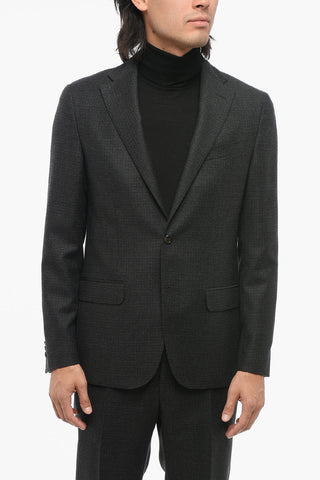 Virgin Wool Suit with Micro Check Motif