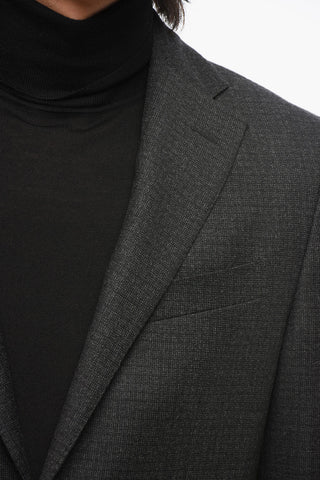 Virgin Wool Suit with Micro Check Motif