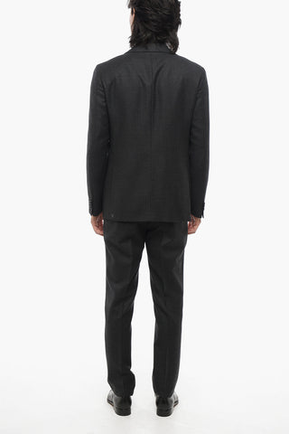 Virgin Wool Suit with Micro Check Motif