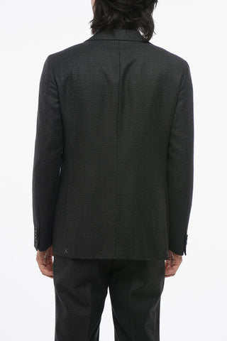 Virgin Wool Suit with Micro Check Motif