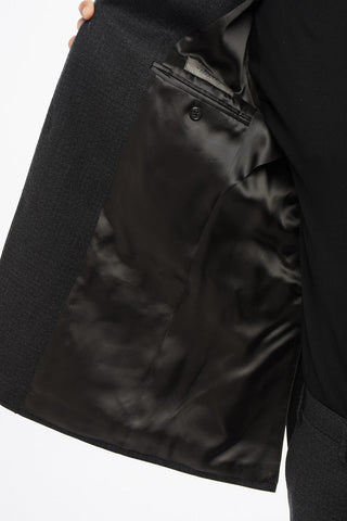 Virgin Wool Suit with Micro Check Motif
