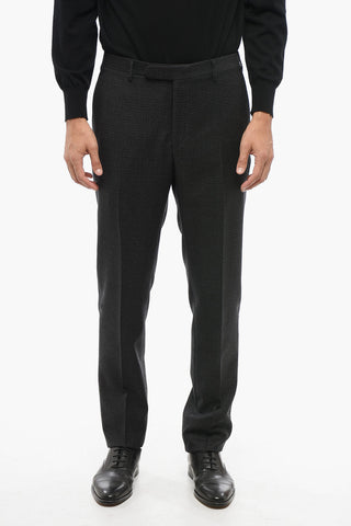 Virgin Wool Suit with Micro Check Motif