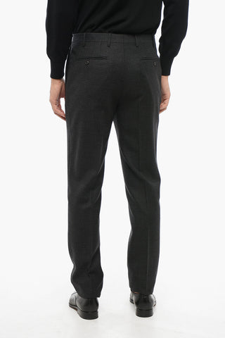 Virgin Wool Suit with Micro Check Motif