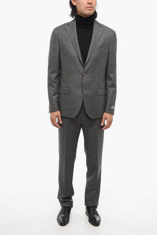 Pinstriped Motif Single Breasted Wool Suit With Flap Pockets