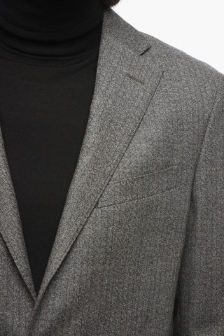 Pinstriped Motif Single Breasted Wool Suit With Flap Pockets