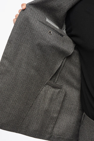 Pinstriped Motif Single Breasted Wool Suit With Flap Pockets