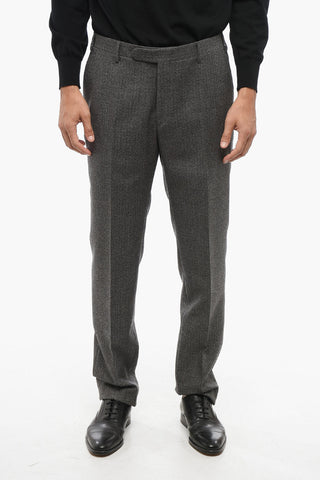 Pinstriped Motif Single Breasted Wool Suit With Flap Pockets