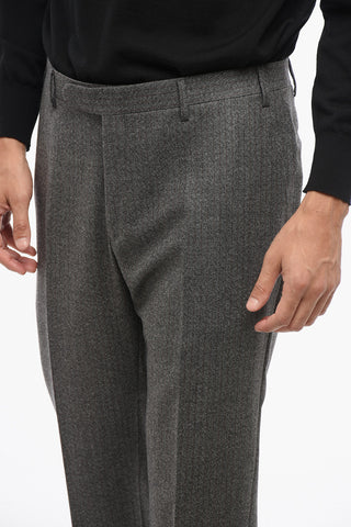Pinstriped Motif Single Breasted Wool Suit With Flap Pockets