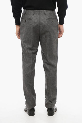 Pinstriped Motif Single Breasted Wool Suit With Flap Pockets