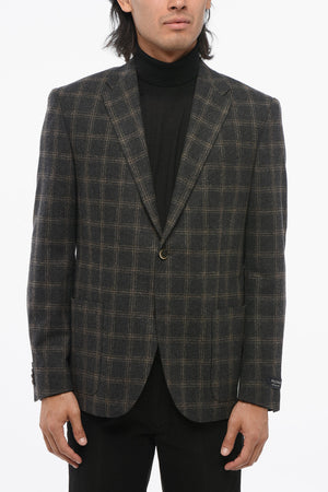 Einreihiger Blazer aus Wolle mit aufgesetzten Taschen und Karo-Muster