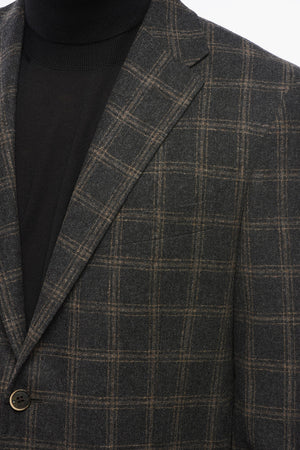 Einreihiger Blazer aus Wolle mit aufgesetzten Taschen und Karo-Muster