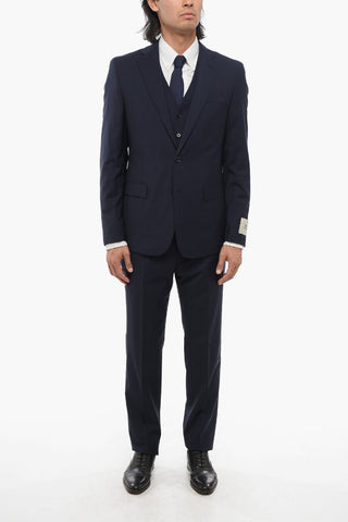 CC COLLECTION Virgin Wool Side Vents Notch Lapel 3 Piece Waistcoat Suit
