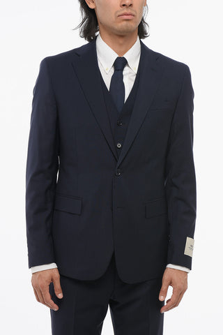 CC COLLECTION Virgin Wool Side Vents Notch Lapel 3 Piece Waistcoat Suit