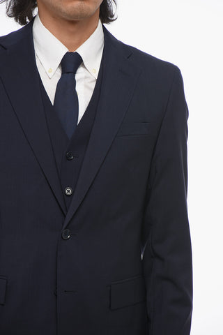 CC COLLECTION Virgin Wool Side Vents Notch Lapel 3 Piece Waistcoat Suit