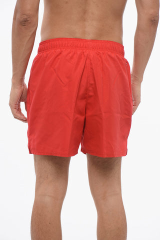 Boxer Swim Trunks Solid-Color with Contrasting Logo