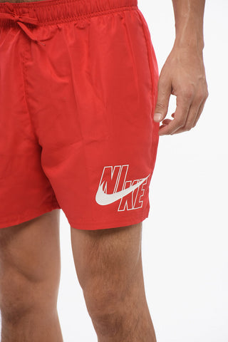 Boxer Swim Trunks Solid-Color with Contrasting Logo