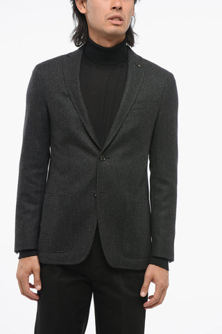 CC COLLECTION Wool Single-Breasted Blazer with Herringbone Pattern