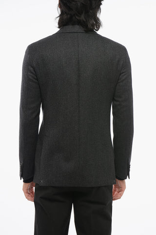 CC COLLECTION Wool Single-Breasted Blazer with Herringbone Pattern