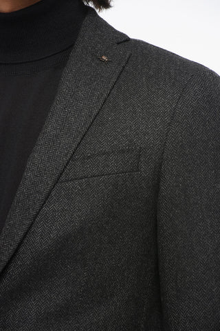 CC COLLECTION Wool Single-Breasted Blazer with Herringbone Pattern