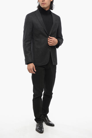 CC COLLECTION Wool Single-Breasted Blazer with Herringbone Pattern