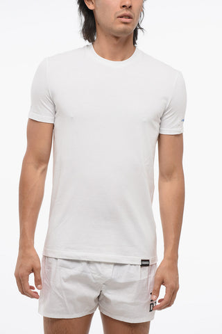 T-shirt Girocollo in Cotone Stretch a Tinta Unita