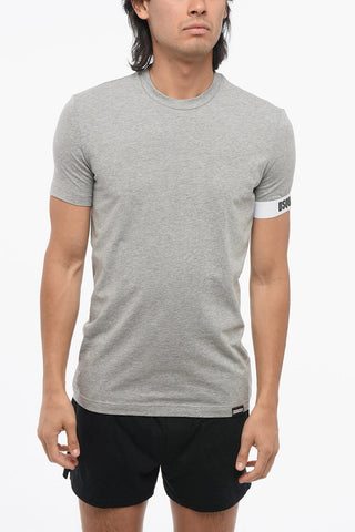 Crew Neck Cotton Blend T-Shirt with Elastic Details