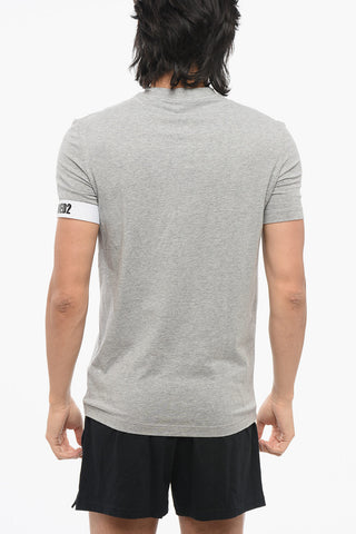 Crew Neck Cotton Blend T-Shirt with Elastic Details
